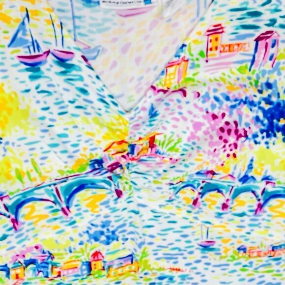 SOLD Weekend Clothes Line Multicolor Beach Theme Side Zip Slit Dress Sz M - Picture 7 of 11